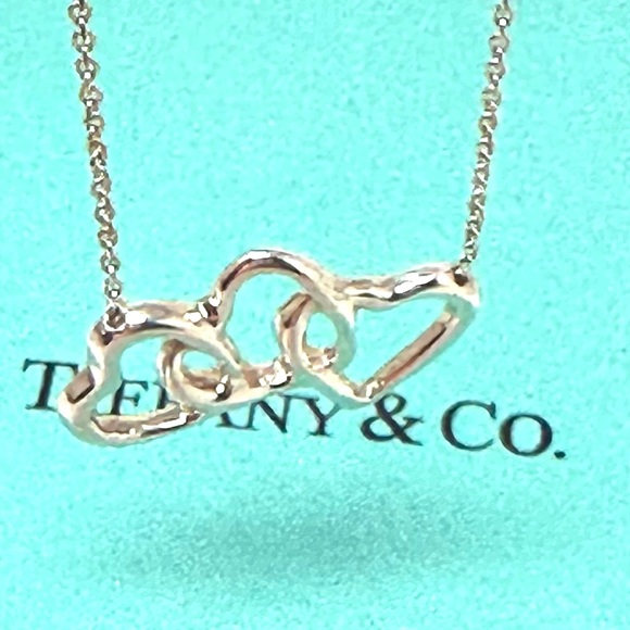 Authentic Tiffany & CO.  Triple open Hearts Pendant Necklace. - Picture 1 of 12